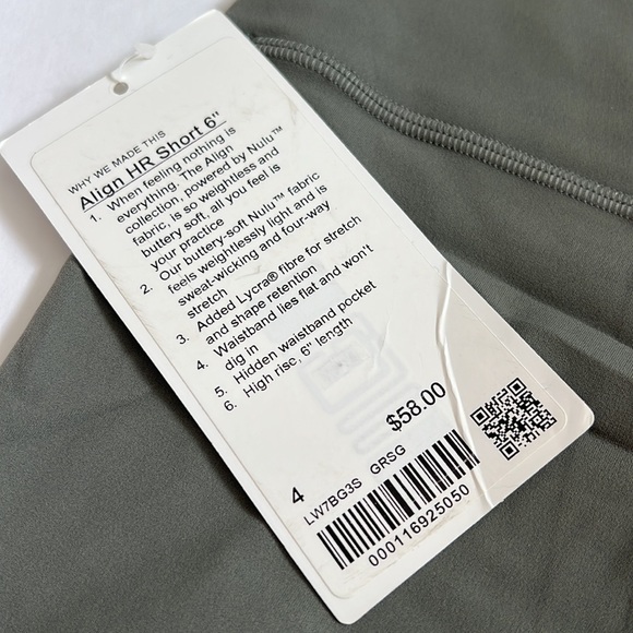 NWT Lululemon Align HR Short 6”, Grey Sage, Sz 4 - Picture 5 of 5
